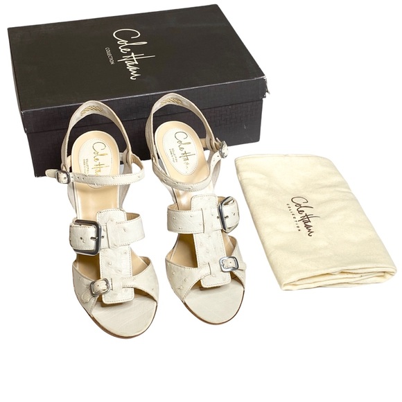new Cole Haan ❁ Gia Ostrich Leather Stiletto Heels Heeled Sandals ❁ White 9M - Picture 3 of 17